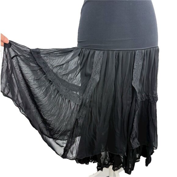 Anonima Black Layered Boho Lace Trim Skirt Size 36 Romantic Gothic Style - Picture 3 of 16